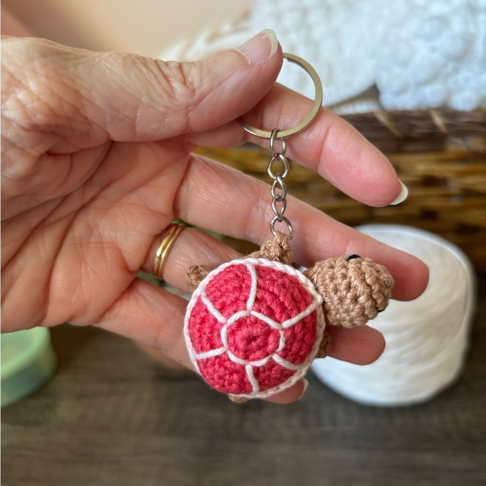 NEW Handcrafted Crochet Pink Turtle Keychain - Picture 4 of 5